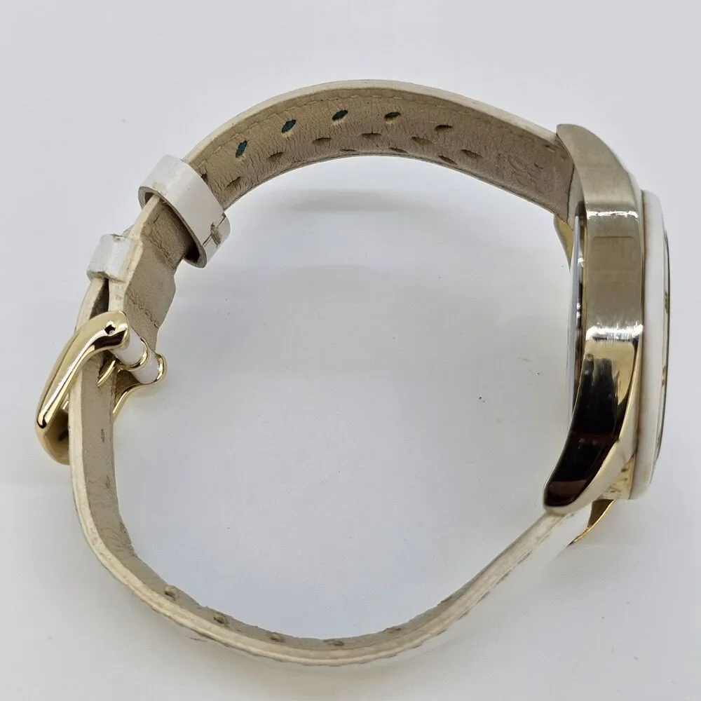 Anne Klein Women's Watch‎ 36MM White Dial White Leather Bands New Battery